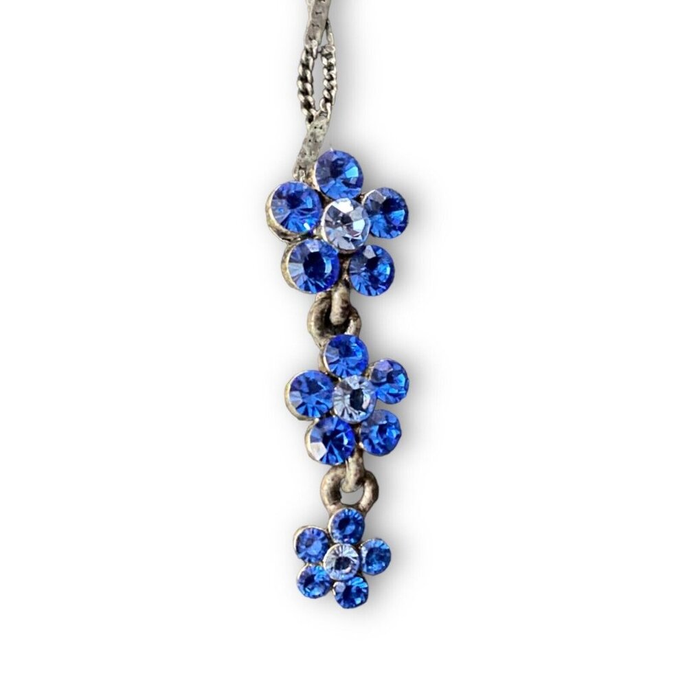 1928 Co Necklace Boho Flower Drop Deep and Pale Blue Crystal Pendant - Picture 1 of 3